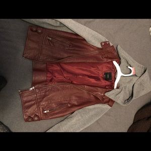 Maroon and grey leather jacket